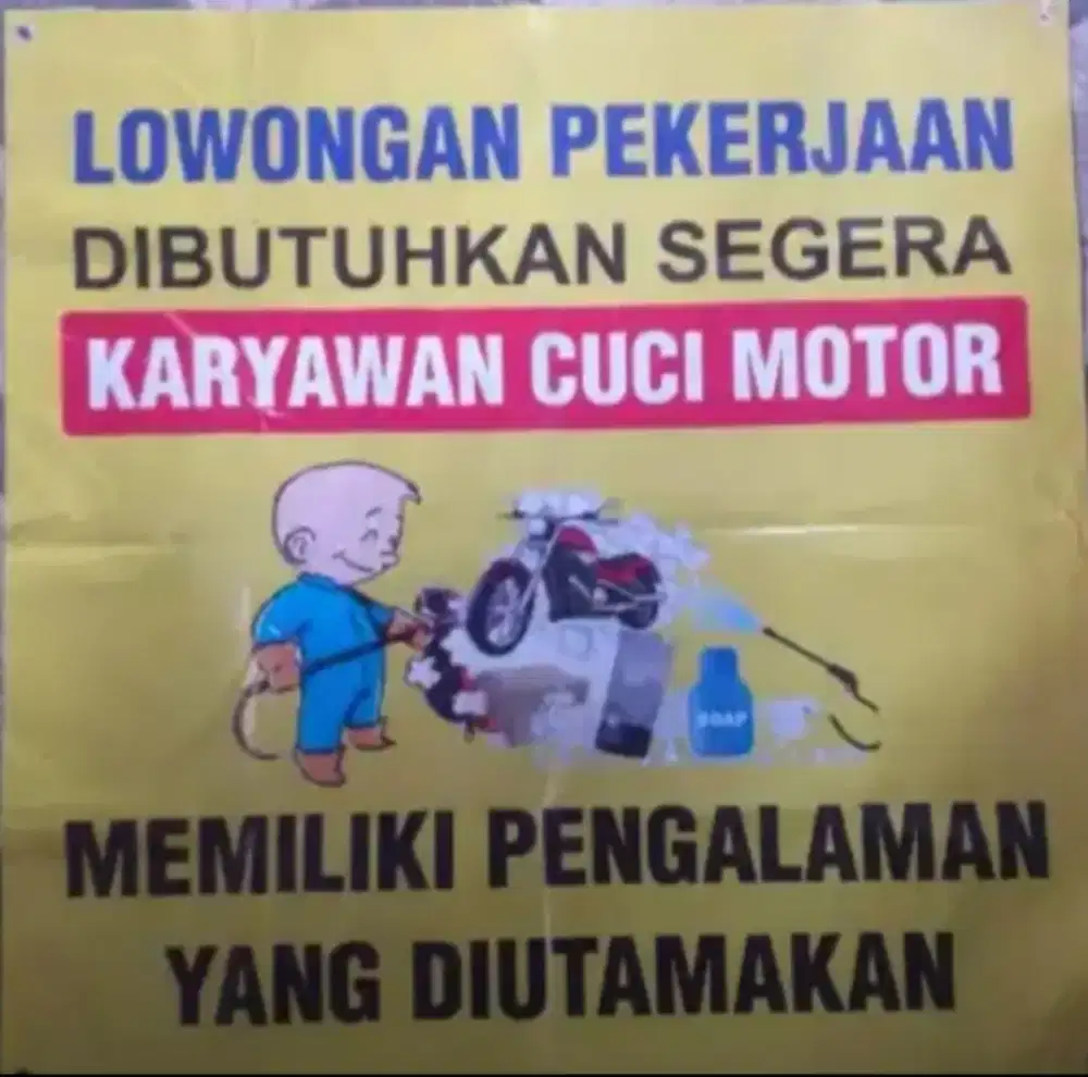 Dibutuhkan operator cuci motor dan mobil