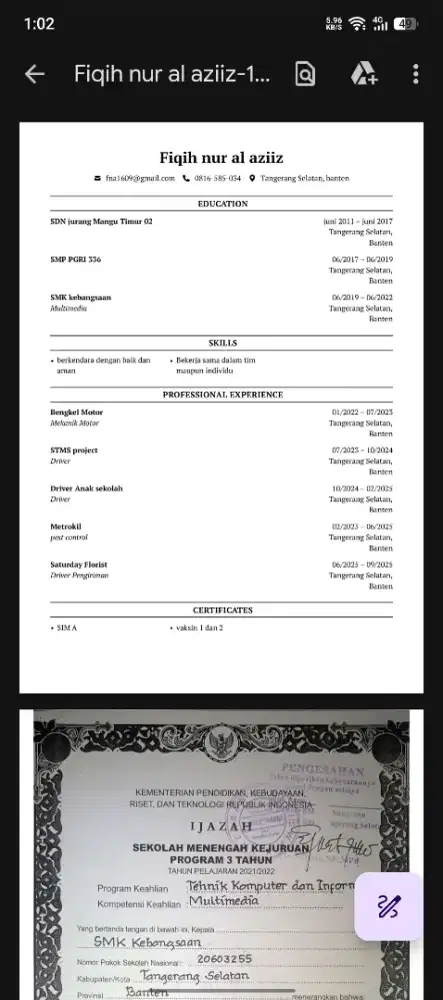 driver pribadi/ operasional