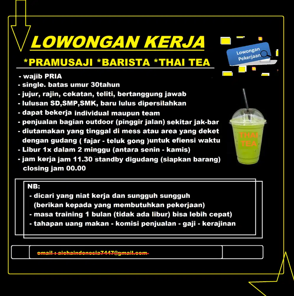 loker jaga stand thai tea barista outlet taiti jakbar dan sekitar