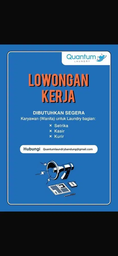 Dicari karyawan laundry wanita daerah Suryasumantri