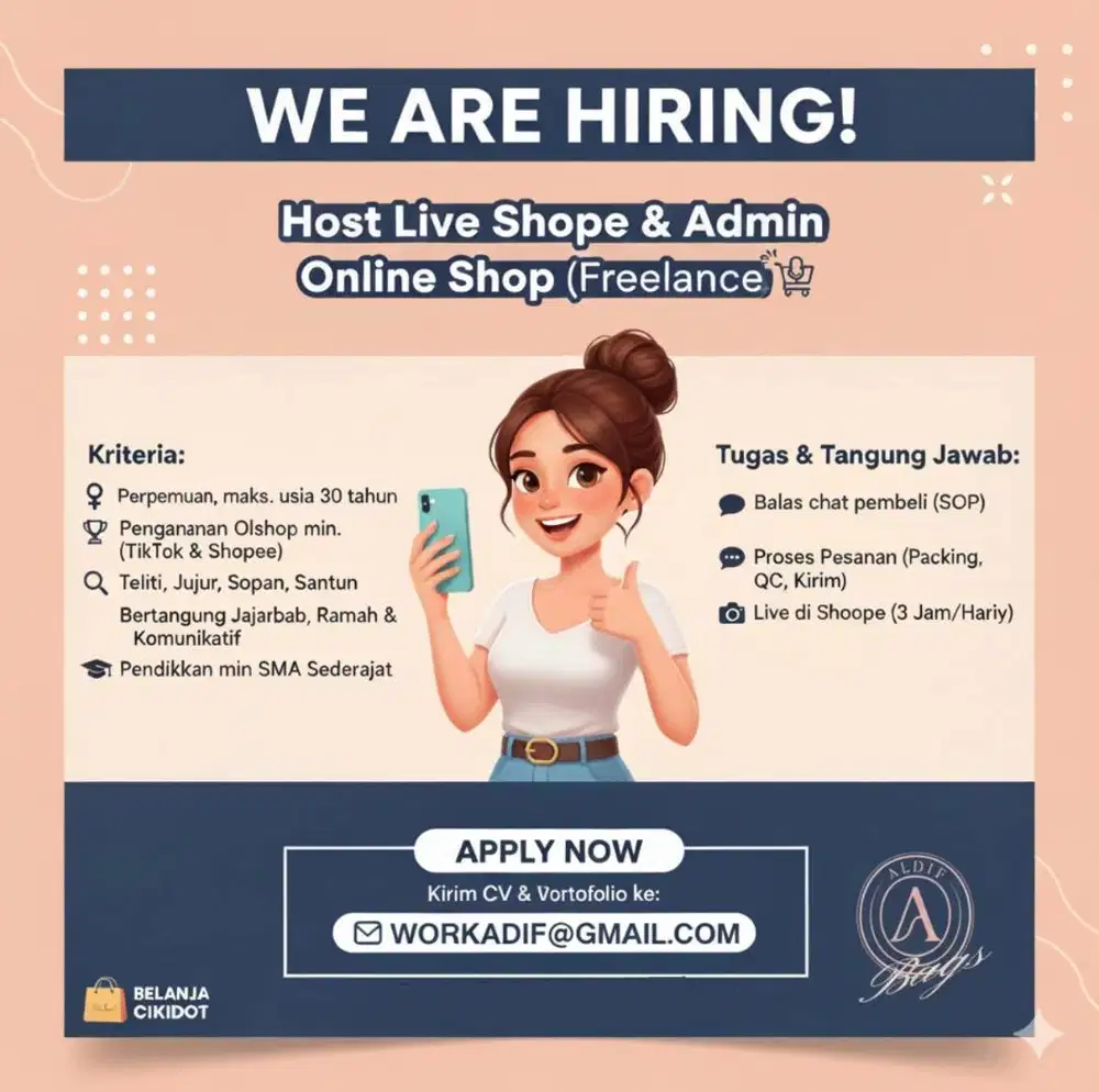 Freelance Host Live Shopee & Admin Online Shop (KHUSUS PEREMPUAN)