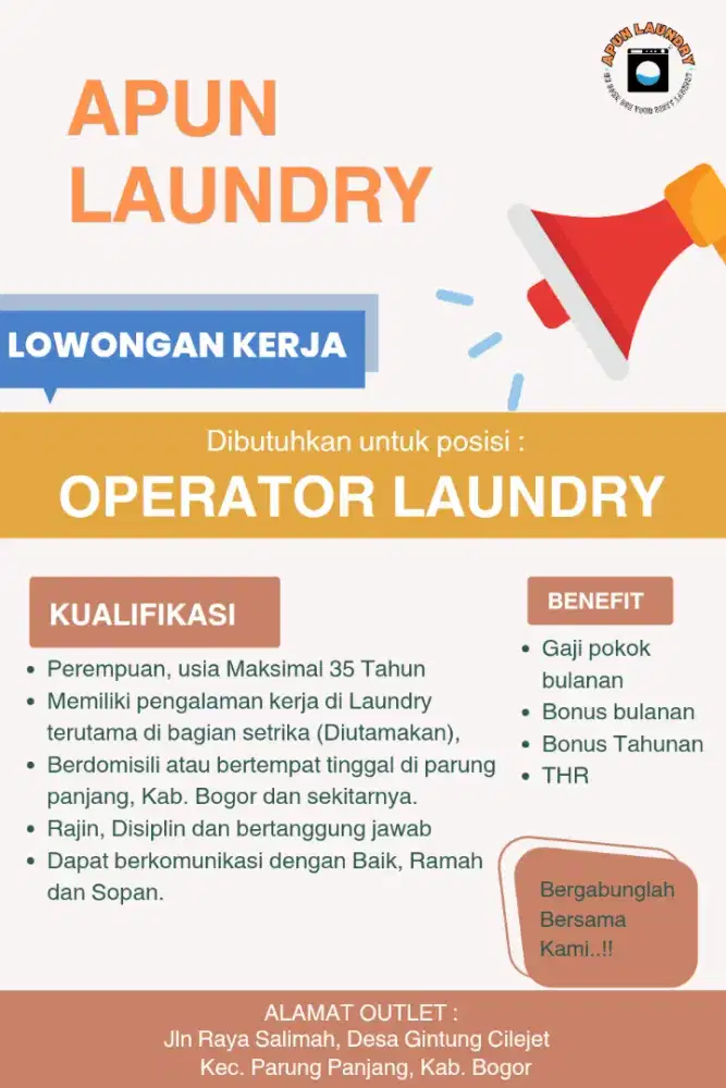 Lowongan pekerjaan Operator Laundry