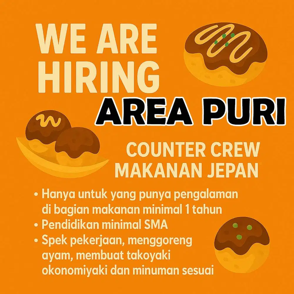 dicari crew masak di booth