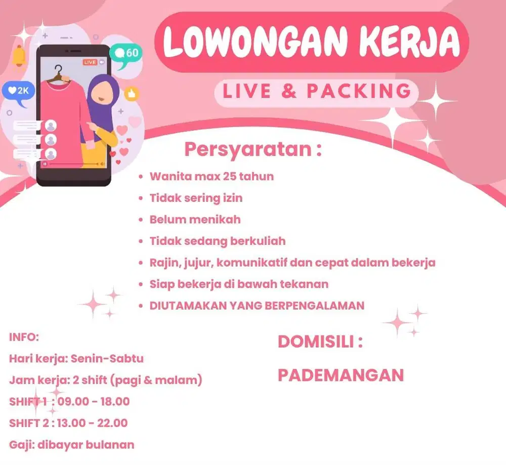 LOKER LIVE STREAMING OLSHOP PADEMANGAN