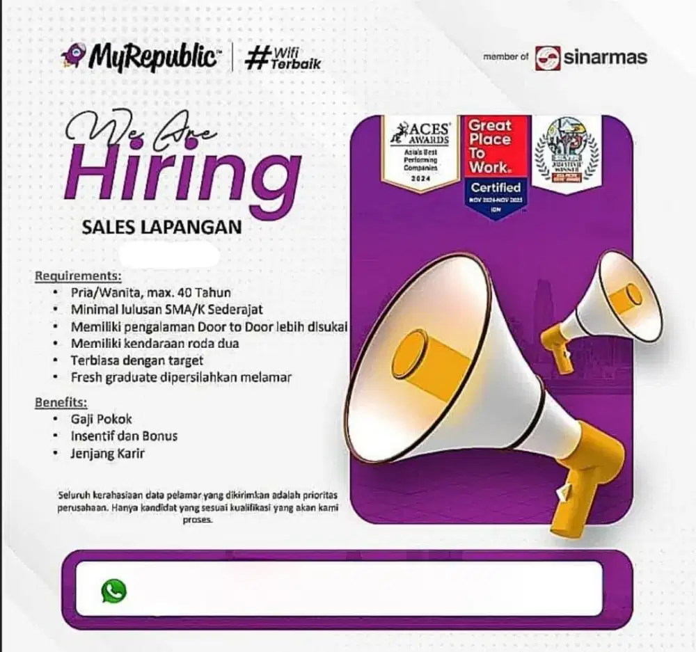 Lowongan kerja sales MyRepublic internet & TV cable