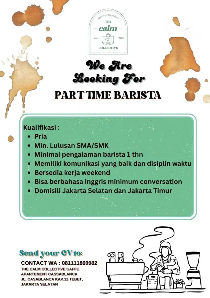 Kami mencari Barista Part Time