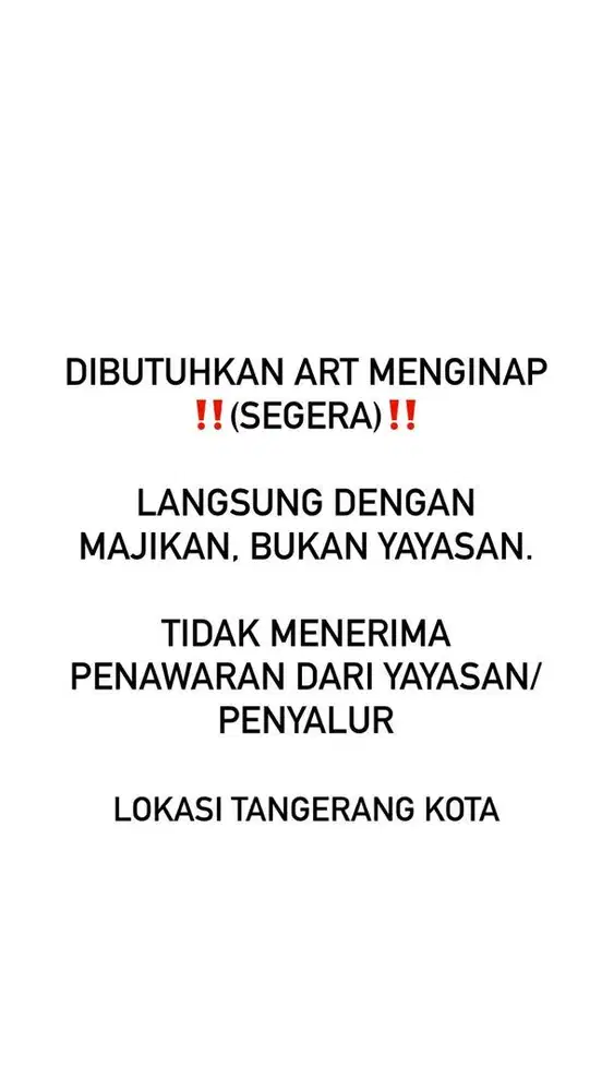 DIBUTUHKAN SEGERA ART MENGINAP