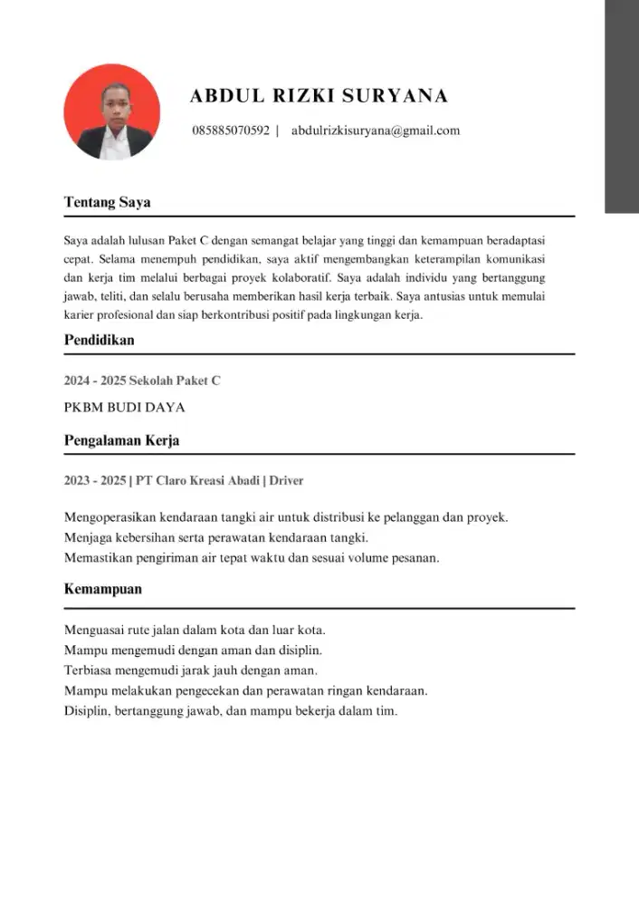 Info loker supir pribadi atau supir expedisi