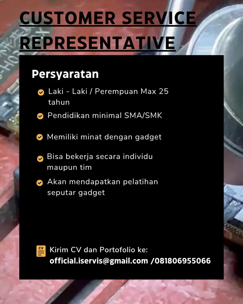 Lowongan Kerja Customer Service Staff Toko