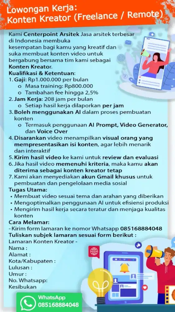 KONTEN KREATOR FREELANCE/REMOTE
