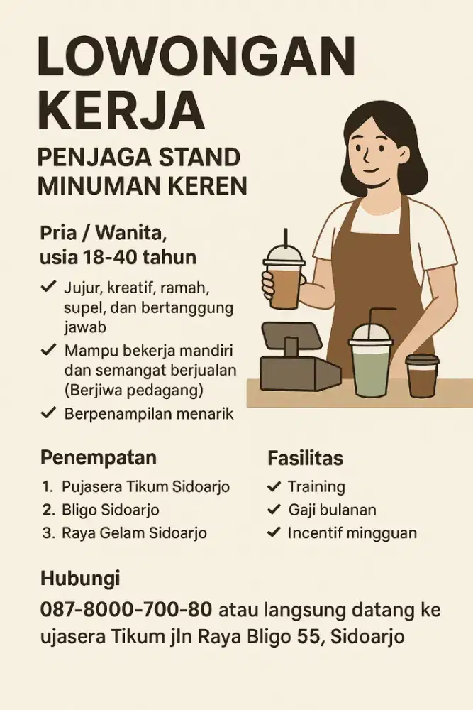 Loker penjaga stand minuman keekinian