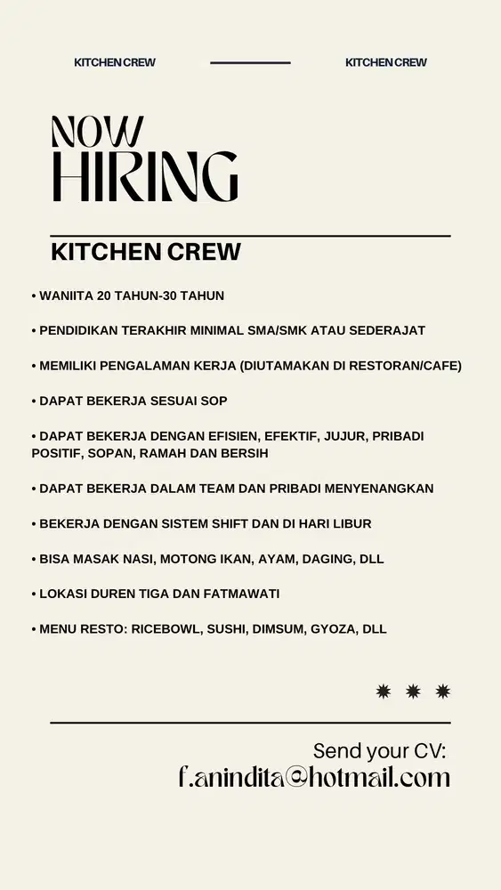 Kitchen Crew/Juru Masak