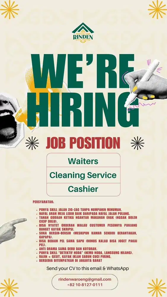 Lowongan kerja untuk waiter ,kasir dan ob