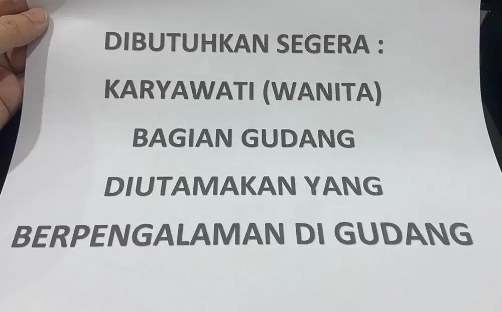 Di Cari Karyawati (Perempuan) untuk kerjaan di persiapan Bahan baku.