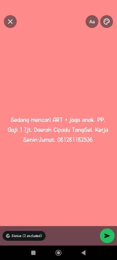 Sedang Mencari ART + momong anak PP daerah Cipadu