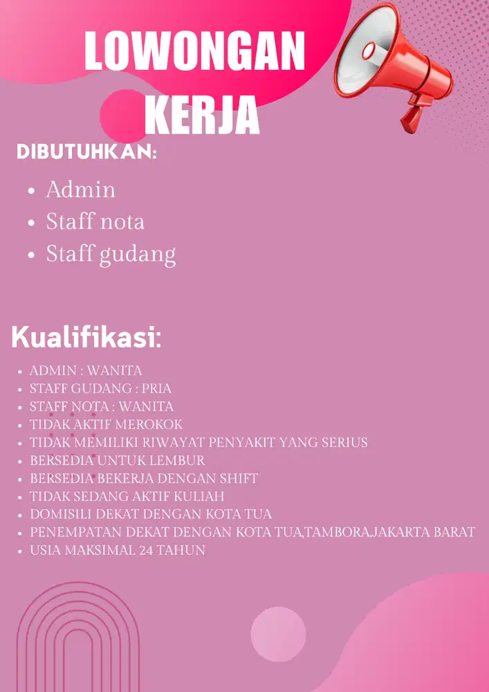 Di buka lowongan kerja untuk penempatan dekat kota tua
