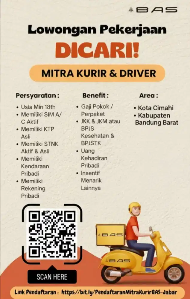 Mitra Kurir & Driver untuk Area Kota Cimahi & Kabupaten Bandung Barat!