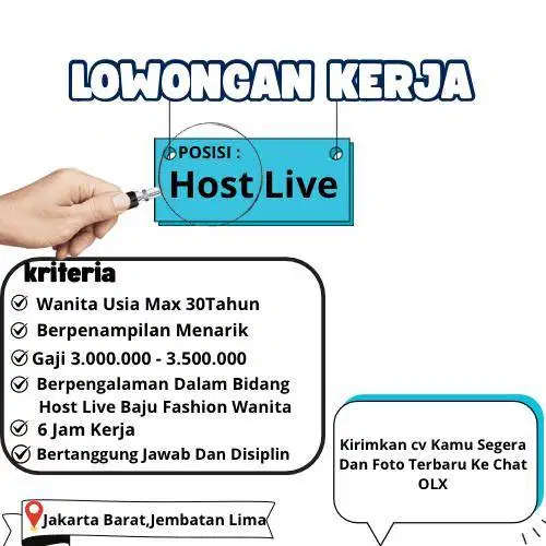 Dibutuhkan Segera Host Live Baju Wanita Daerah Jakarta Barat