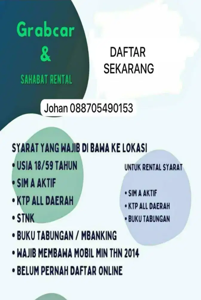 PENDAFTARAN MITRA GRAB CAR & RENTAL