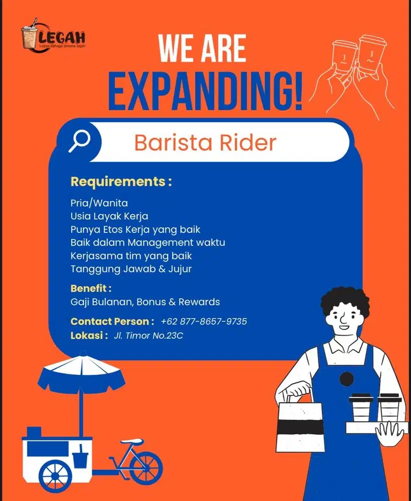 Dicari Barista Rider Untuk jualan kopi keliling