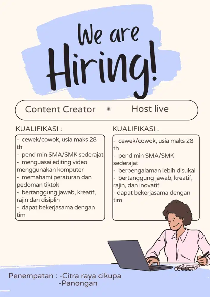DIBUTUHKAN SEGERA CONTENT CREATOR & HOST LIVE