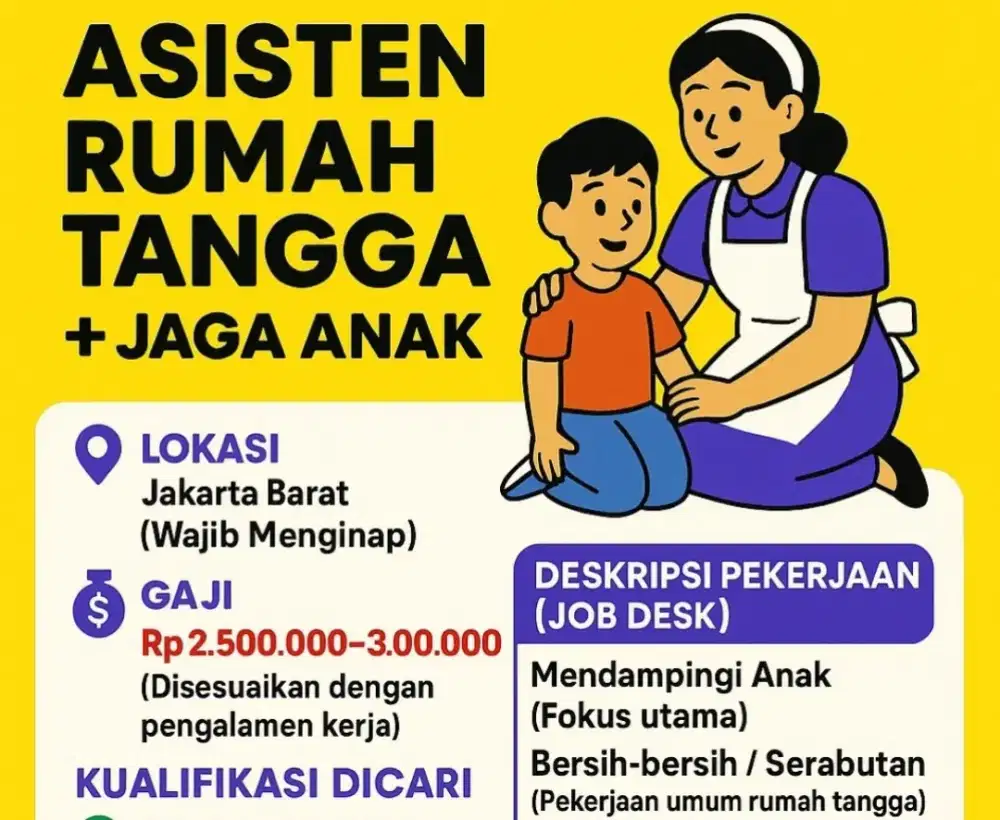 LOKER WANITA: ART + JAGA ANAK ABK, JAKBAR