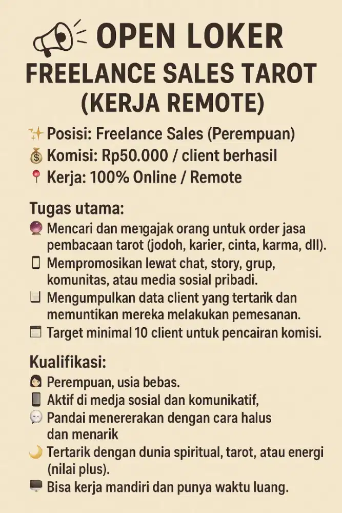 LOKER Freelance Sales — Kerja dari Rumah, Komisi 50K per Klien!