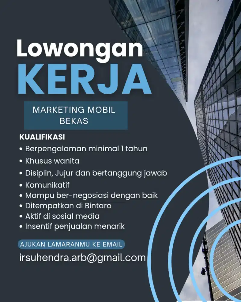 Lowongan kerja Sales Marketing Mobil Bekas Wanita