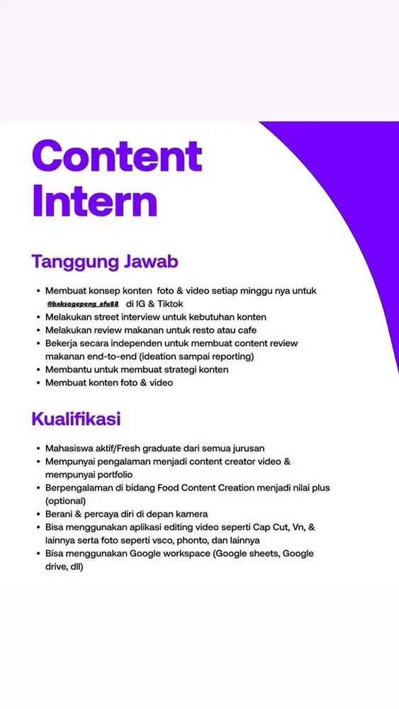 LOKER CONTEN CREATOR KASIR DAN KOKI