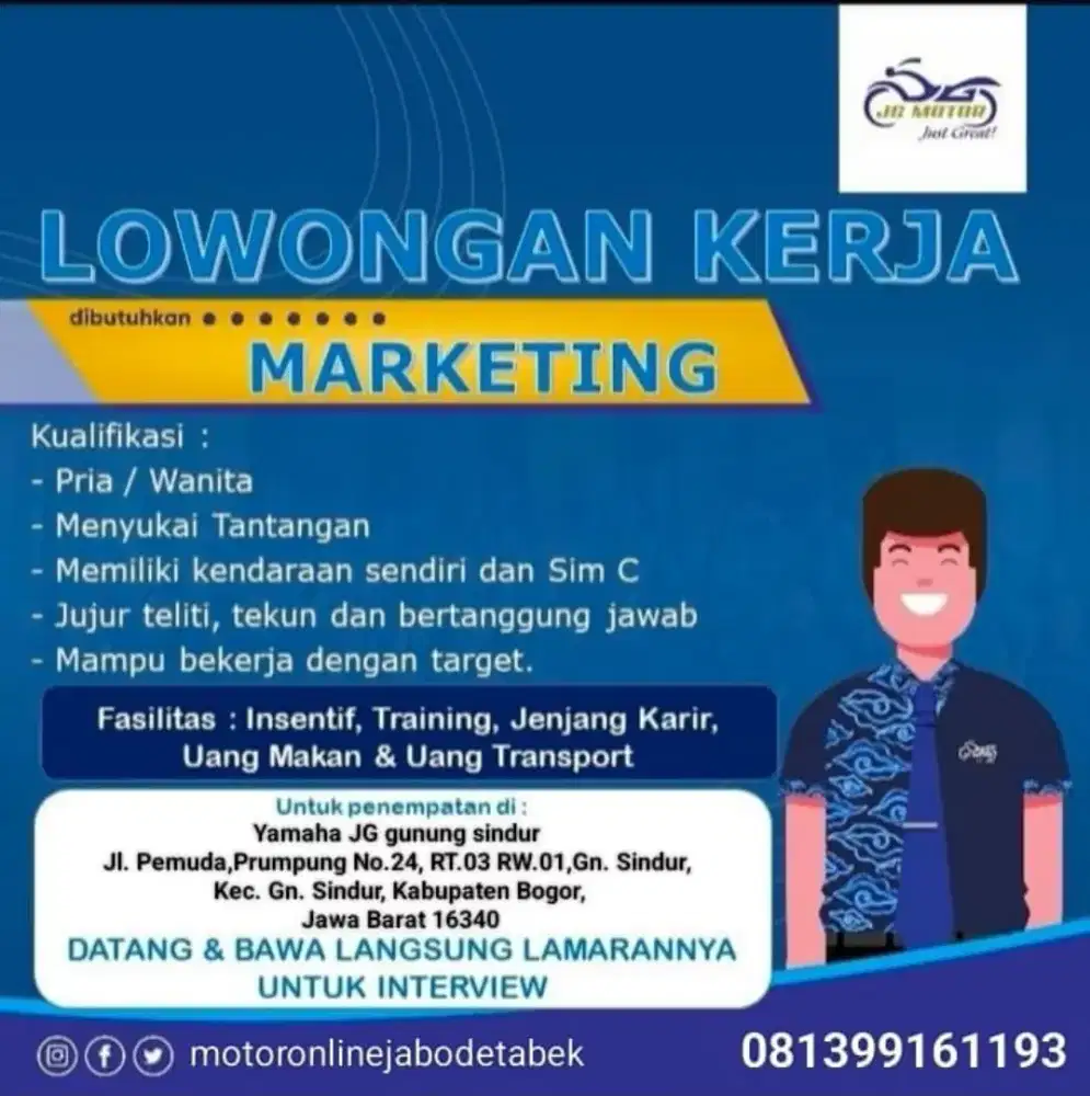 Di butuhkan marketing Yamaha