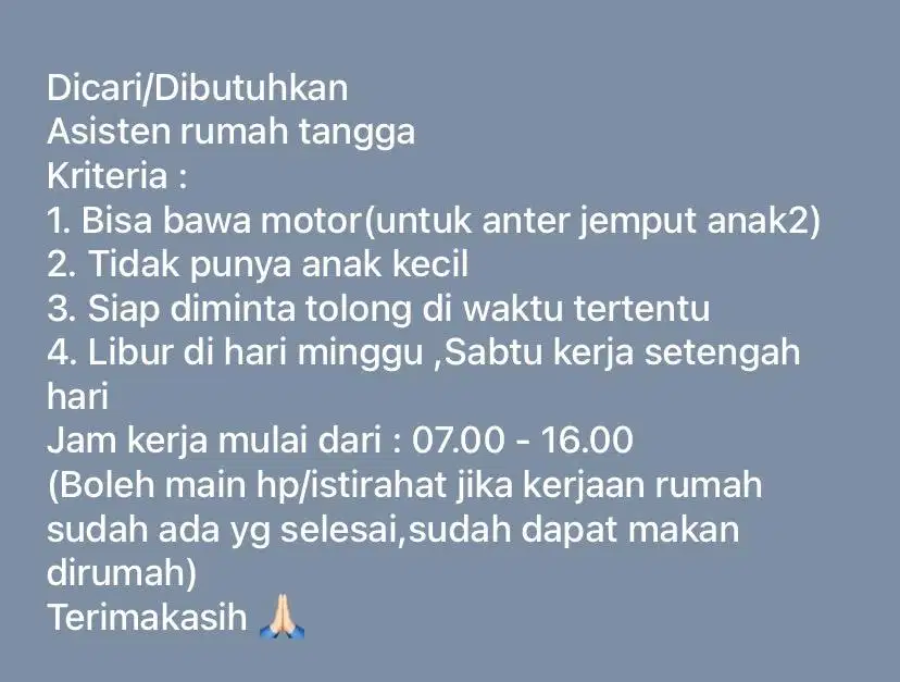 Mencari asisten rumah tangga