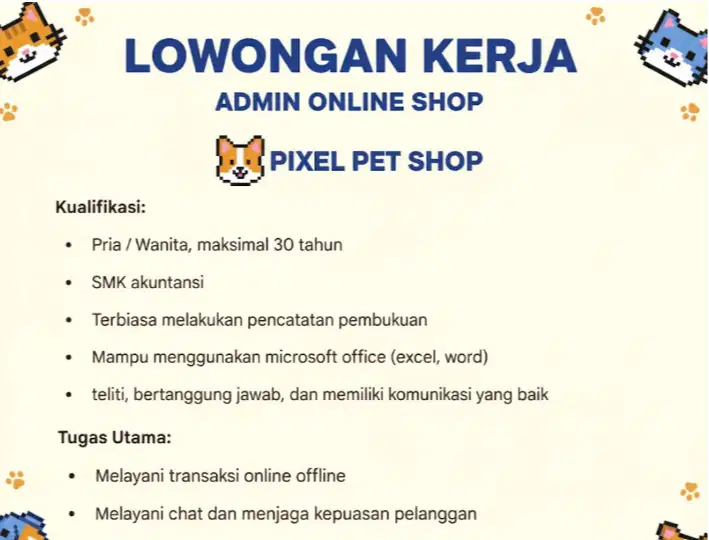 Lowongan Admin Online Shop