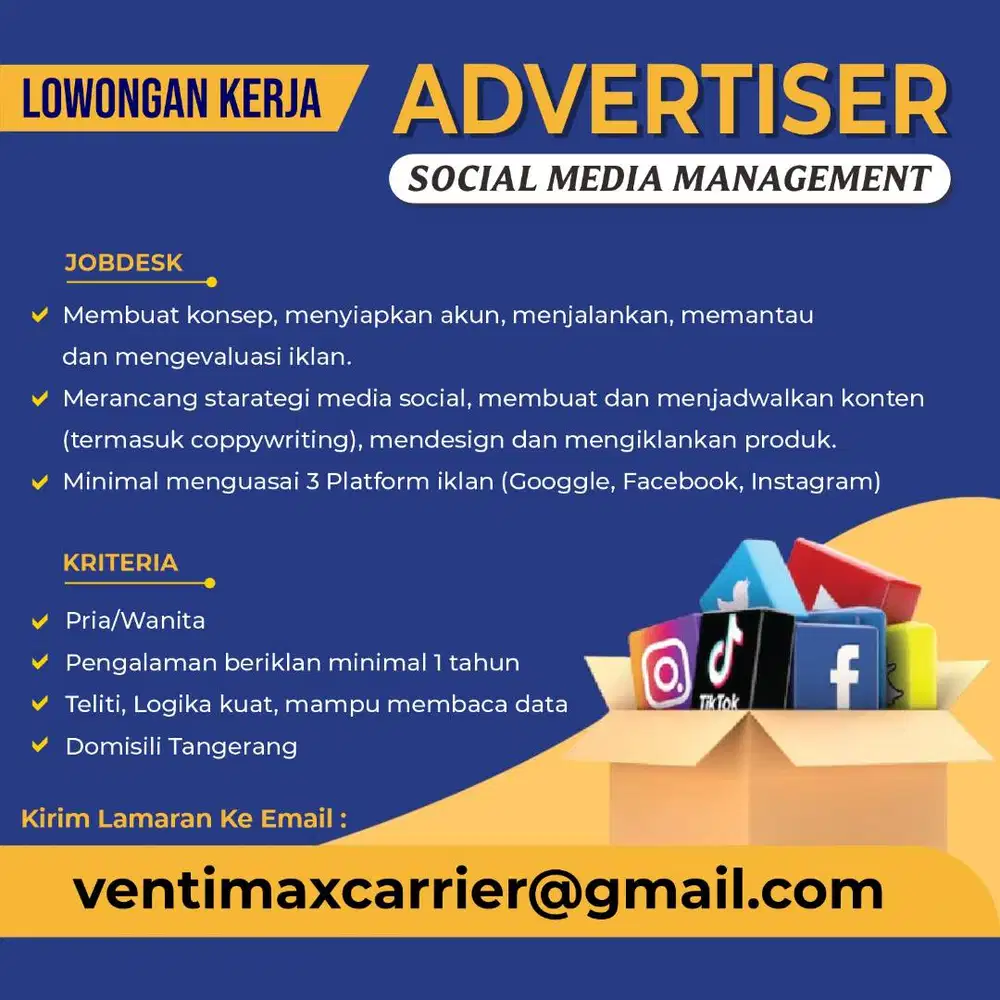 Lowongan Kerja Advertizer dan Social Media Management