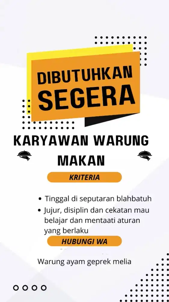 Dibutuhkan Karyawan warung makan