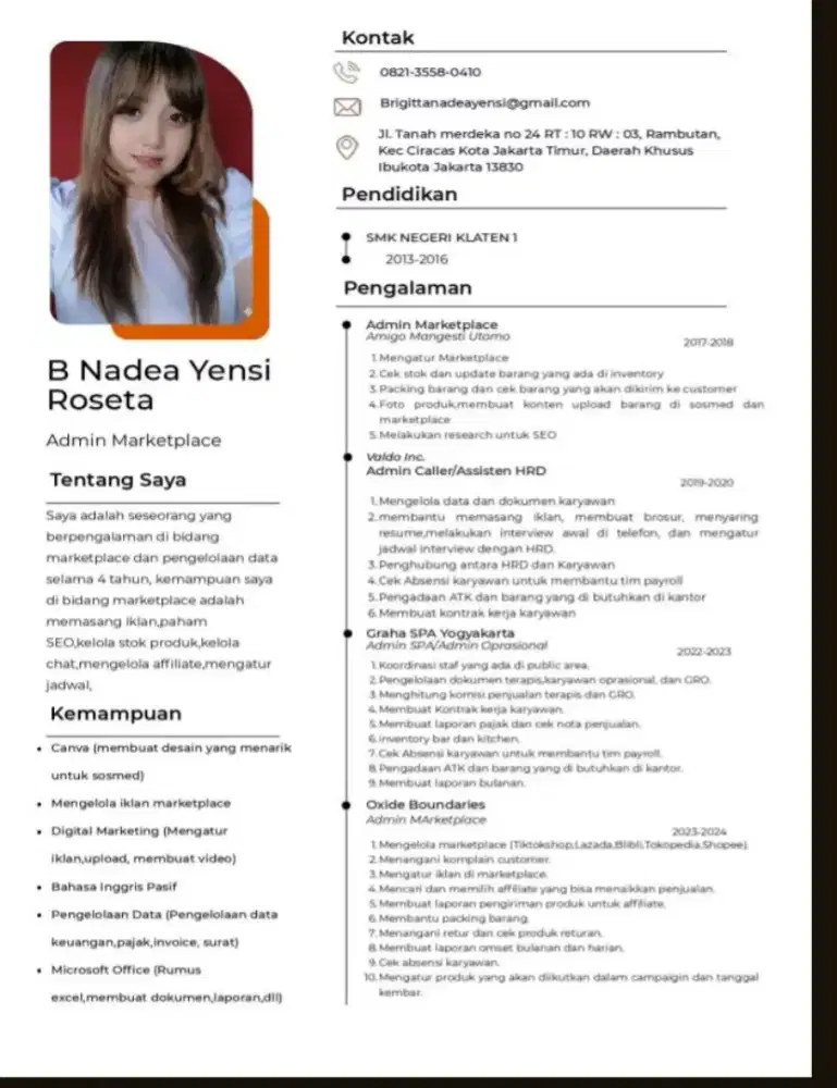 SEDANG MENCARI KERJA PENGALAMAN ADMIN MARKETPLACE