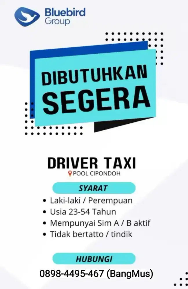 DIBUTUHKAN SEGERA !!! Driver Bluebird Pool Cipondoh.