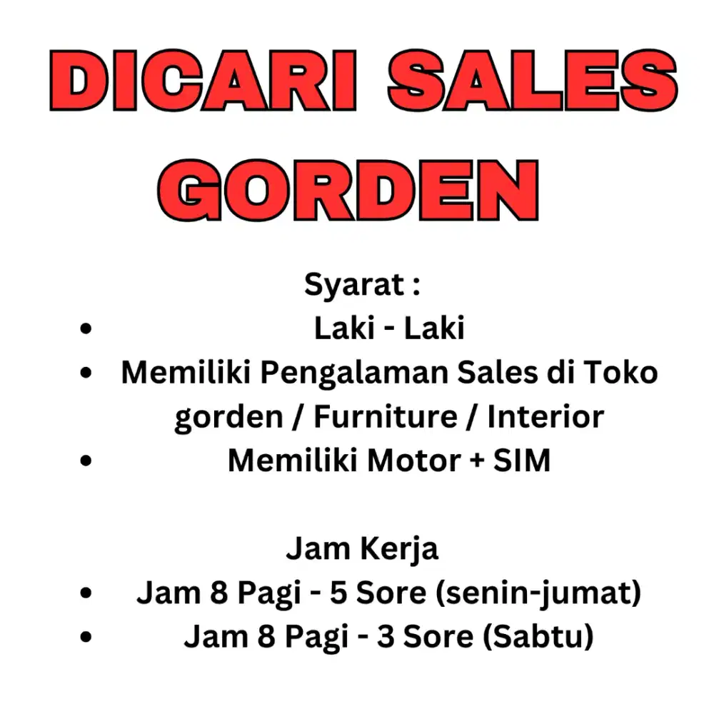 Dicari Sales Gorden