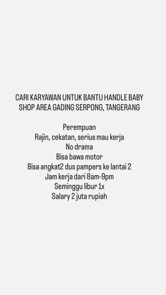 LOWONGAN KERJA KARYAWAN TOKO