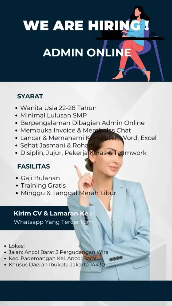 Dicari 1 Wanita Staf admin Online