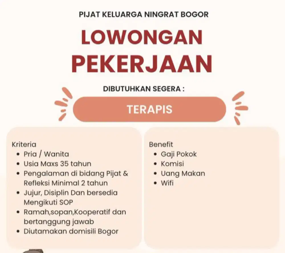 Lowongan pekerjaan terapis - Bogor