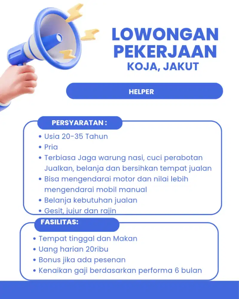 Dibutuhkan karyawan Pria untuk Warung Nasi