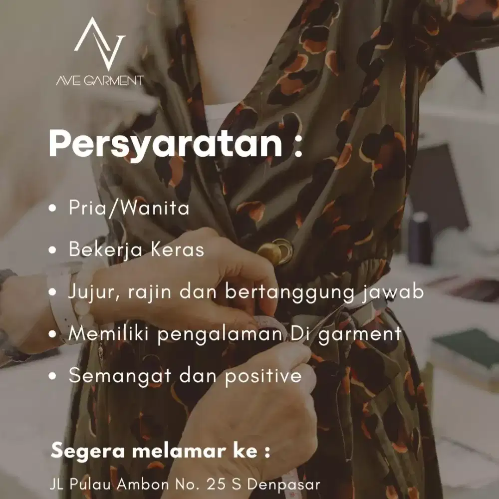 DIBUTUHKAN SEGERA TUKANG UKUR GARMENT