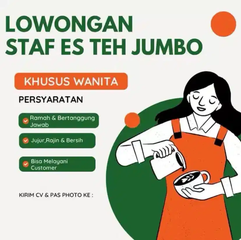 Dibutuhkan karyawan wanita untuk booth es teh