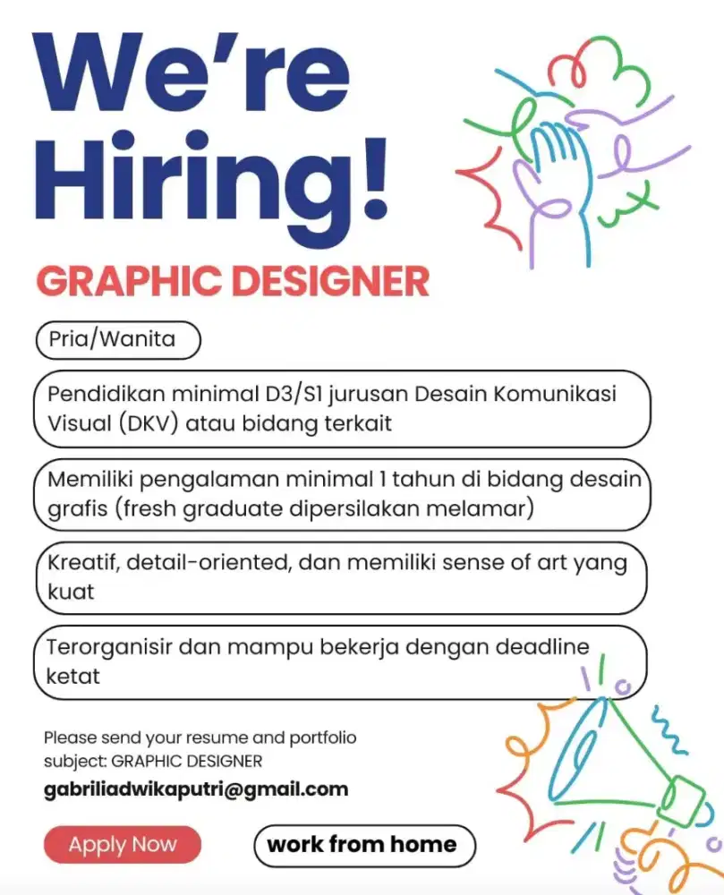 Dibutuhkan  sosial media managemen dan design grafis paruh waktu