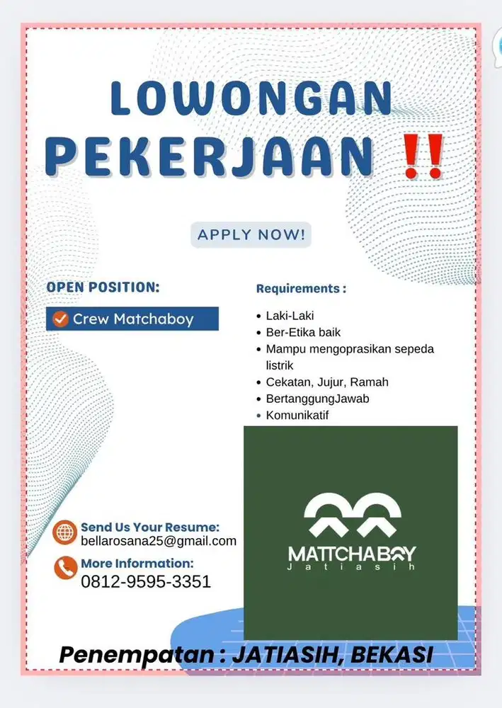 Lowongan pekerjaan crew matchaboy
