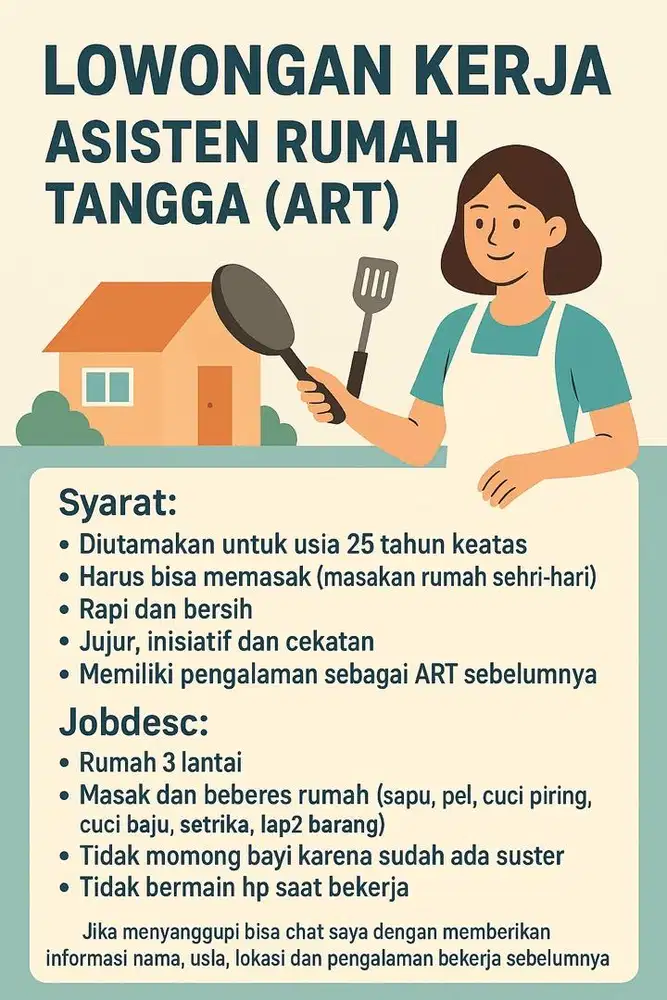 LOKER ART / LOWONGAN KERJA ASISTEN RUMAH TANGGA