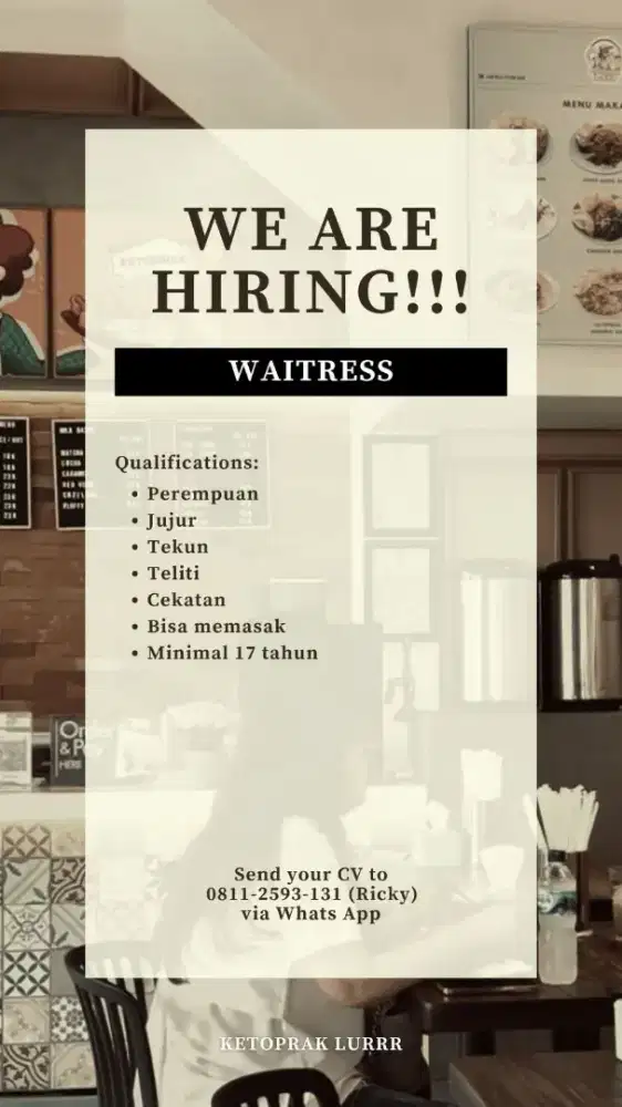 LOKER WAITRESS & KASIR RESTORAN