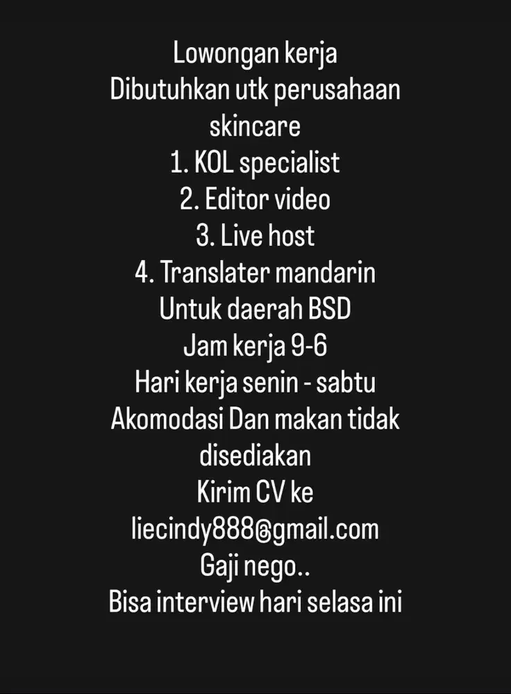 dibutuhkan translater. editor product , business development