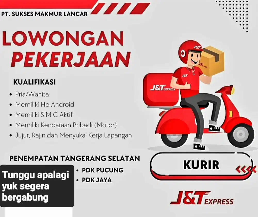 LOWONGAN KURIR J&T EXPRESS PONDOK JAYA DAN PONDOK PUCUNG
