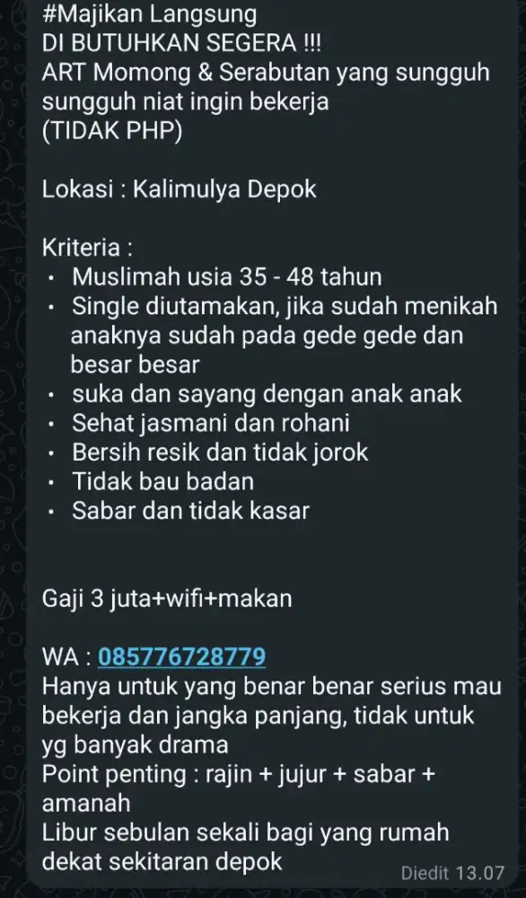 Butuh Momong ART serabutan